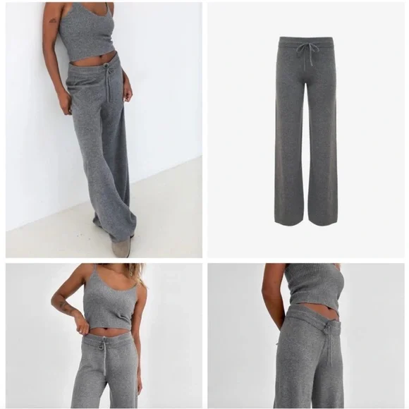 Rumored Wide Leg Knit Pants Two Piece Lounge Set In Charcoal Medium Size NWT - Picture 12 of 12